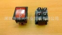 大電流 船型（形）開關(guān) 16A 250VAC 雙聯(lián)雙刀單擲 帶燈 六腳 紅色