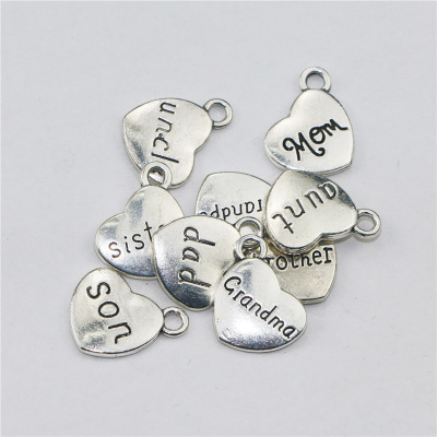 Diy合金飾品配件 桃心 刻字 Mom Dad Sister 家庭心形英文吊墜