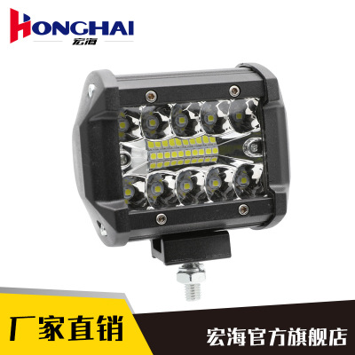 汽車4英寸工作長條燈三排高亮LED頂燈摩托車改裝射燈工作燈60w