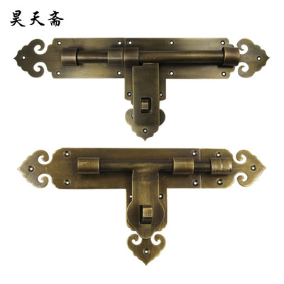 昊天齋 銅雕中式仿古純銅插銷銅門閂 木門如意款黃銅門栓小號門插