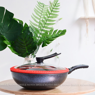 韓國麥飯石不粘鍋 家用不沾炒鍋 少油煙明火電磁爐通用韓式麥?zhǔn)?一件代發(fā)