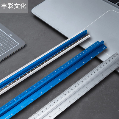 30cm鋁合金直尺防割定制 跨境多功能文具尺子美工裁減廣告切割尺