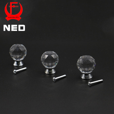 直徑30mm現(xiàn)代簡約水晶拉手刻面球單孔圓形抽屜把手衣柜櫥柜拉手