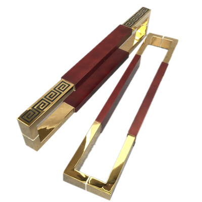 廠家直銷中式不銹鋼夾木拉手 花梨木門把手 實木玻璃門拉手定制