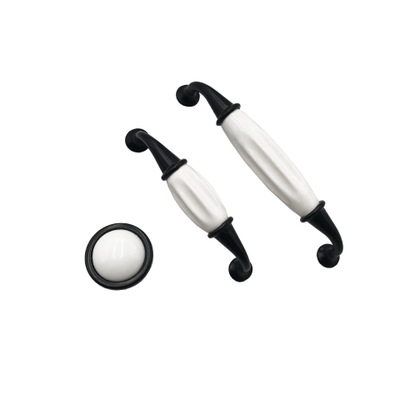 田園風(fēng)門把手歐式黑白陶瓷鋁拉手 櫥柜衣柜鞋柜門抽屜鋁合金把手