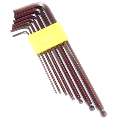 工業(yè)級(jí)超硬6/7/9支套裝S2球頭內(nèi)六角扳手球型球面扳手發(fā)紅古銅色