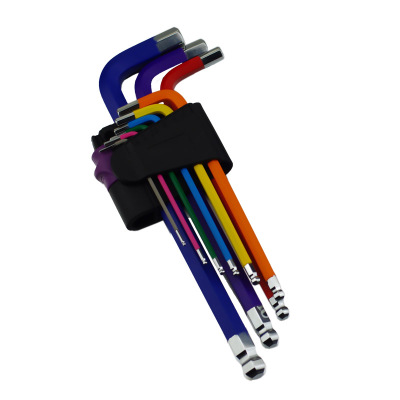 噴塑彩色內(nèi)六角扳手套裝 鉻釩鋼S2中長(zhǎng)加長(zhǎng)球頭內(nèi)六角扳手9PC套裝