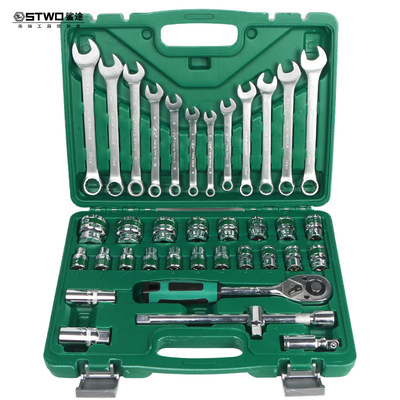 廠家直銷批發(fā) 37件套筒組套 套筒扳手套裝 汽車修理 五金工具箱
