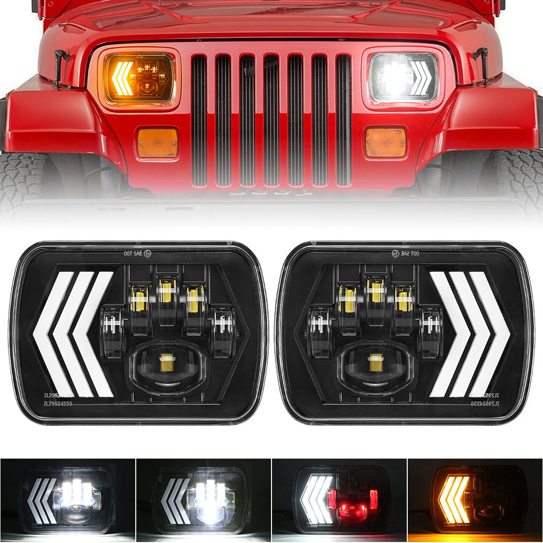 廠家直銷 牧馬人 6*7LED方燈箭頭動(dòng)態(tài)順序 帶流水轉(zhuǎn)向