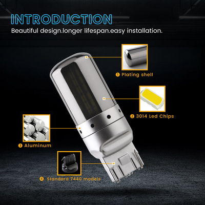 3014 144SMD汽車LED轉(zhuǎn)向燈解碼防頻閃電鍍殼煙熏罩1156 7440倒車