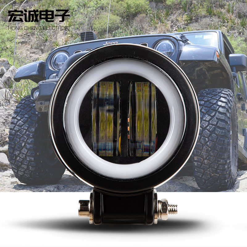 加工定制圓形雙目燈高亮led汽車大燈帶天使圈前照燈越野改裝車燈