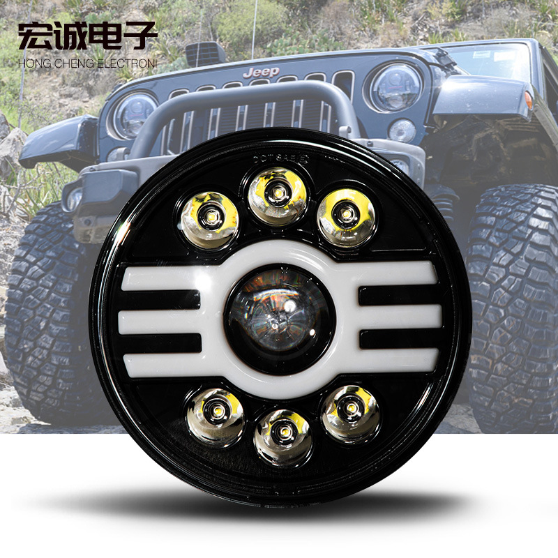 加工定制圓形雙目燈高亮led汽車大燈帶天使圈前照燈越野改裝車燈