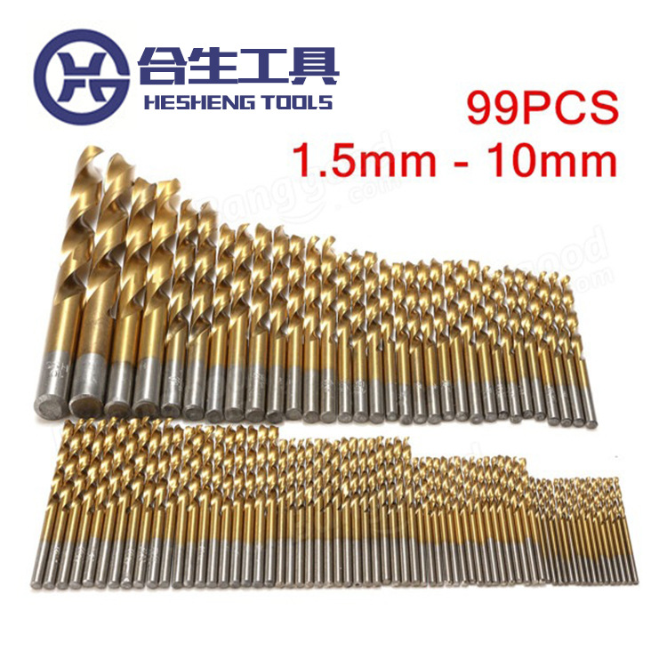 跨境批發(fā)1.5-10mm99pcs鍍鈦麻花鉆頭 木工電鉆開孔器套裝