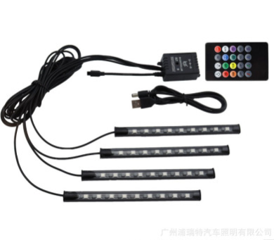 跨境熱銷 一拖四聲控帶遙控七彩氛圍燈5050RGB-9LEDs汽車改裝燈條