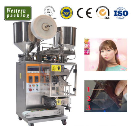 廣州西利供應洗發(fā)水液體染發(fā)劑包裝機 雙物料染膏液體袋包機