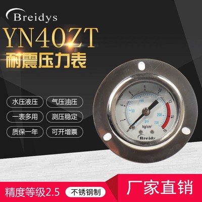 壓力表Y40ZT軸向帶邊耐震不銹鋼壓力表氣動水壓液壓0-1.6mpaPT1/8