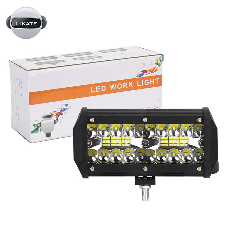 廠家直銷跨境專供新款汽車led工作燈三排7英寸120w長條越野車頂燈