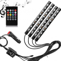 汽車室內裝飾燈 聲控氣氛燈腳底燈 36SMD遙控七彩RGB氛圍燈 通用