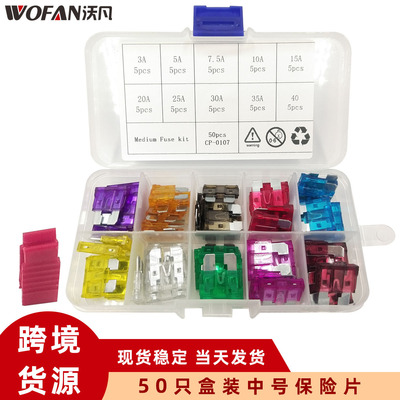 跨境貨源 50只盒裝車用中號保險片 3-40A混裝保險片 插片式保險絲