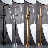 全銅落地式浴缸水龍頭缸邊式木桶立柱盆淋浴獨立冷熱酒店落地花灑