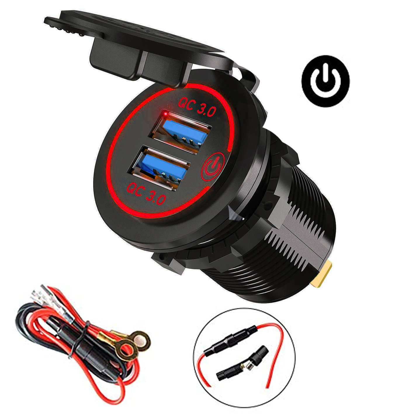 汽車房車改裝車載手機充電器QC3.0高通快充獨立接口激光鐳雕