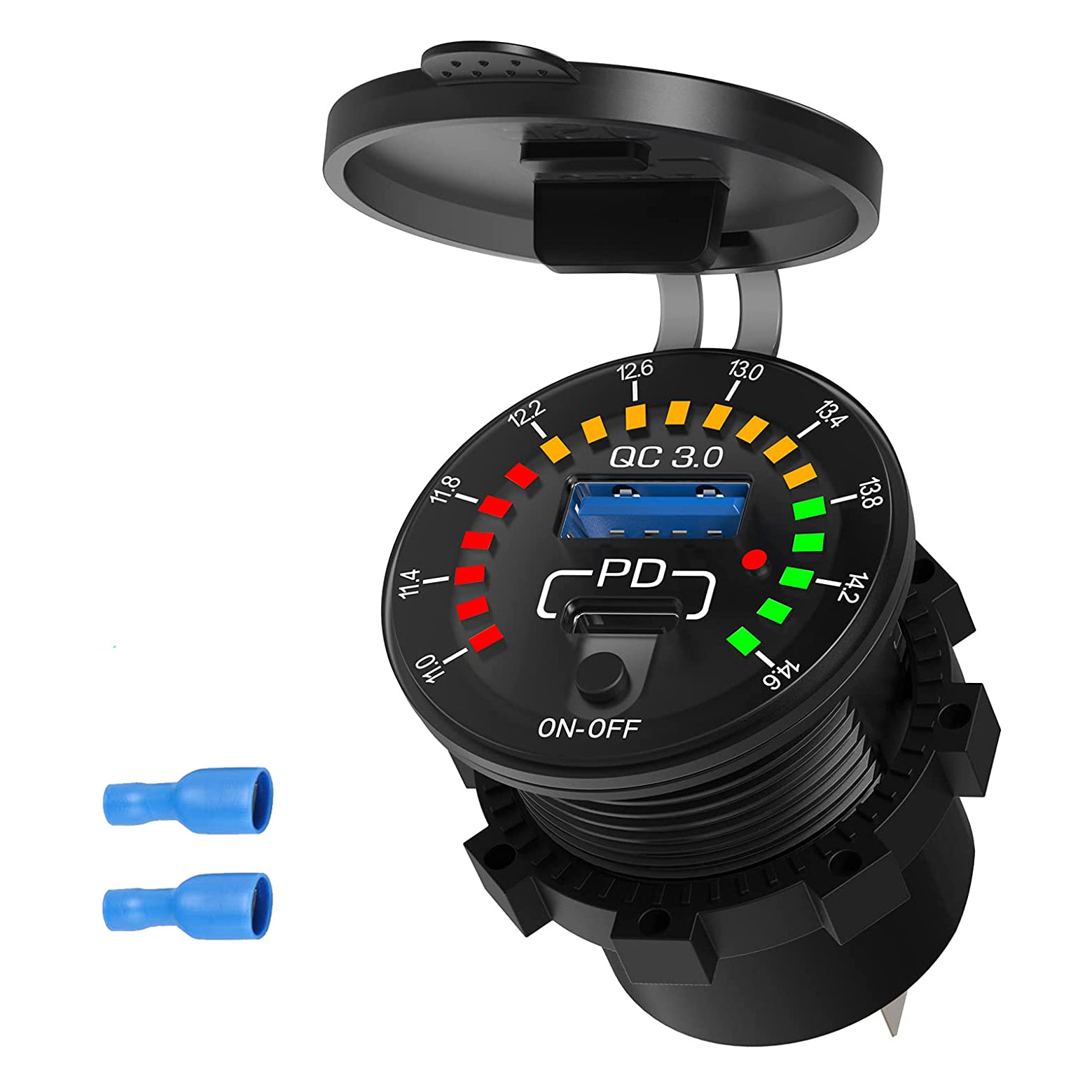 新款彩屏汽車房車游艇改裝雙USB組合QC3.0+PD手機(jī)充電器