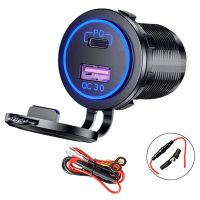 新款跨境改裝車(chē)載充電器QC3.0+PD快充TYPE-C接口45W房車(chē)游艇汽車(chē)