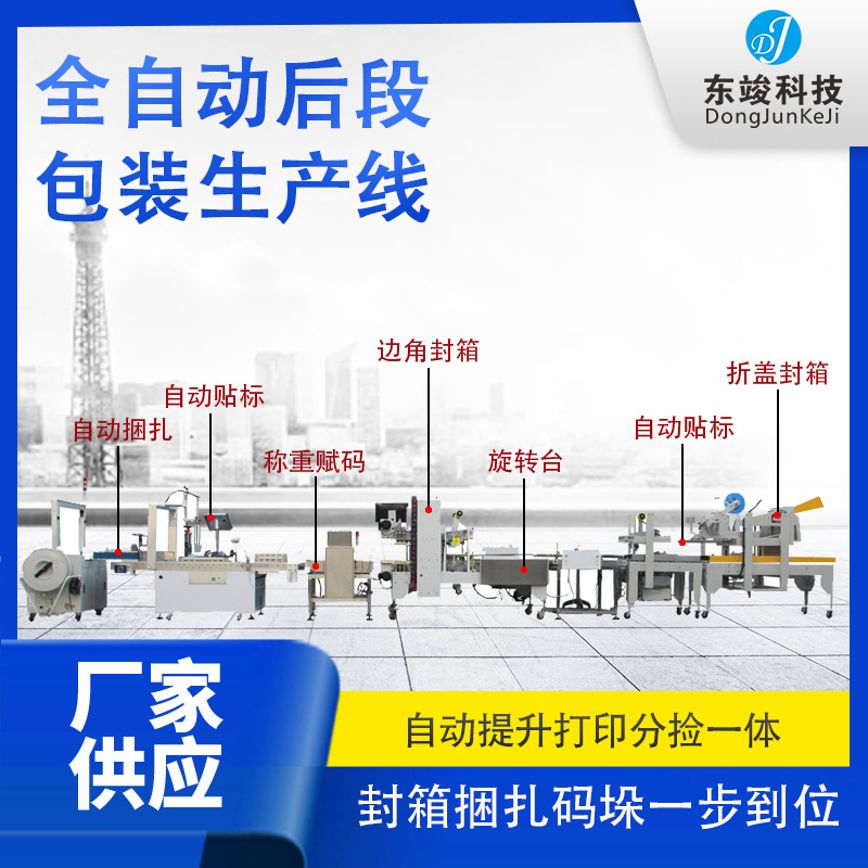 全自動裝盒開箱裝箱封箱機(jī)打印貼標(biāo)機(jī)碼垛捆扎機(jī) 后段包裝生產(chǎn)線
