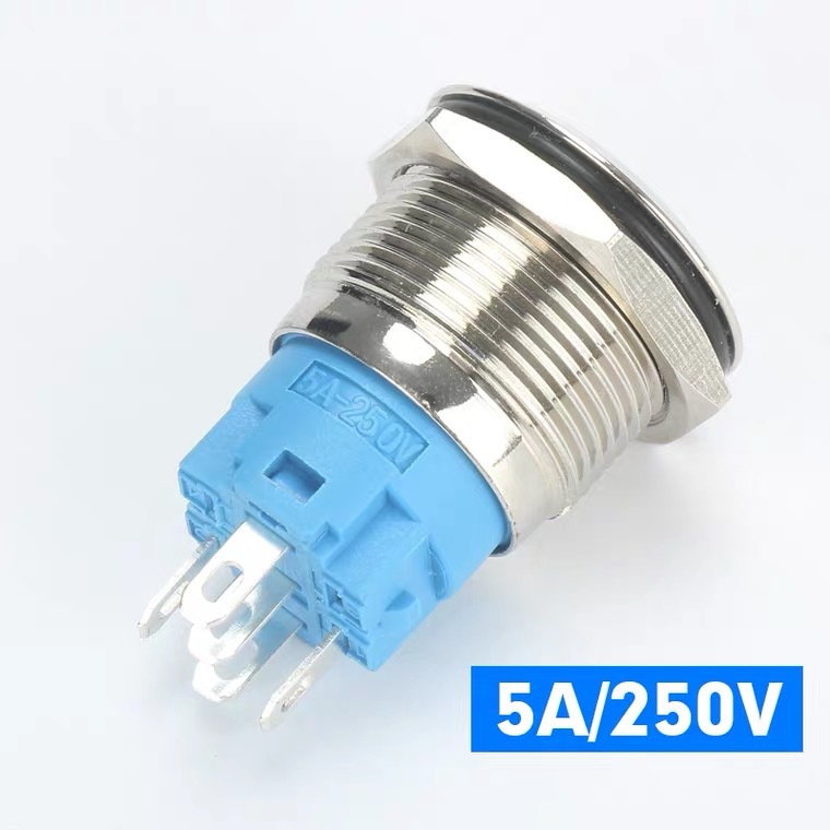 8/12/16/19/22mm金屬按鈕開關帶燈自鎖復位不銹鋼按鈕開關鍍金腳