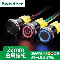 黑金屬按鈕自復(fù)自鎖帶燈開關(guān)電源12V24V220V小型圓形啟動停止22mm