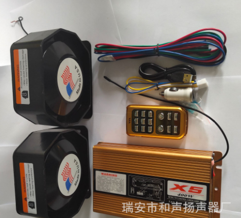 12V X5無(wú)線遙控金色主機(jī)喊話 18音喇叭， 400W大概率車載超薄喇叭