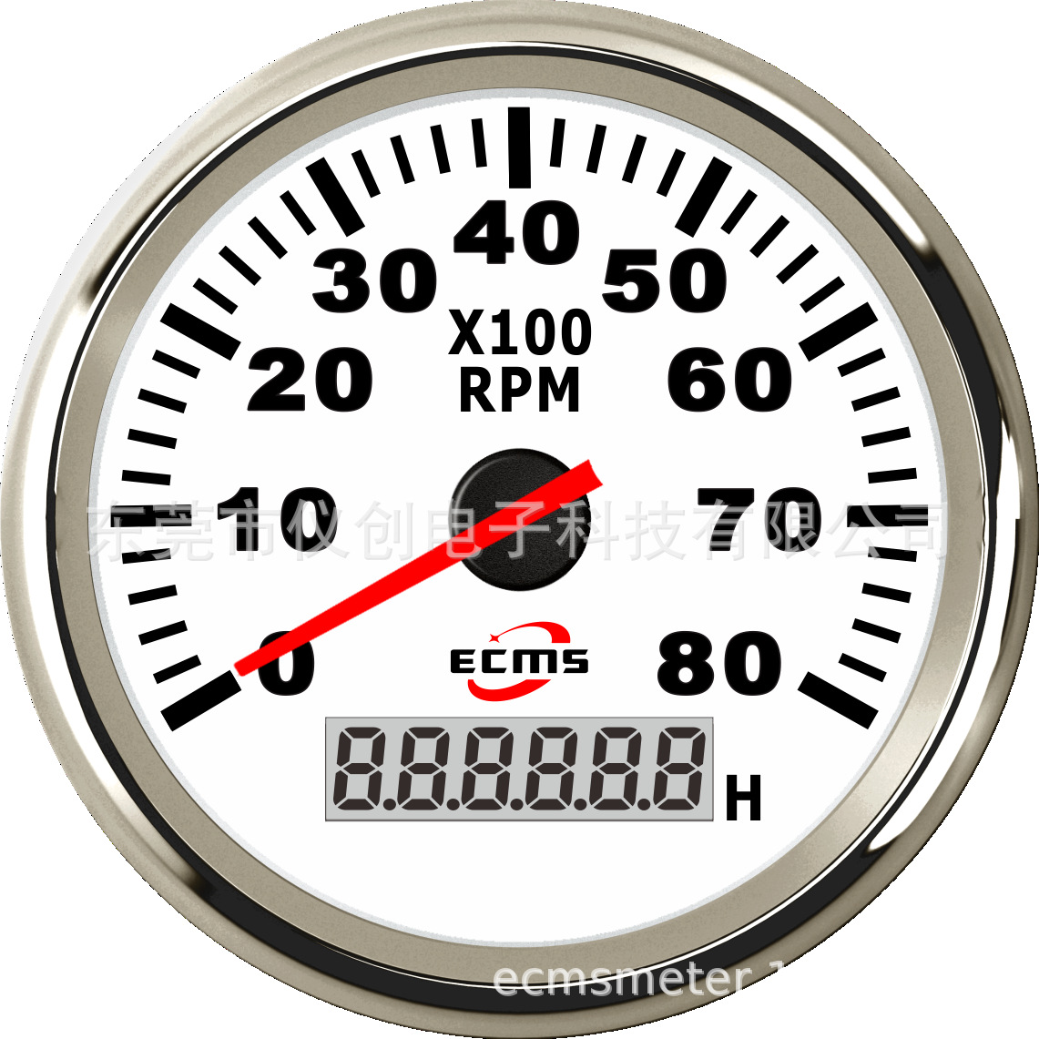 指針/數(shù)顯轉(zhuǎn)速表8000轉(zhuǎn) 白色刻度盤(pán)+鍍鎳不銹鋼前蓋