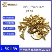金色十字平頭自攻螺絲M2-M4沉頭尖尾自攻螺釘鍍青銅木牙電子螺絲