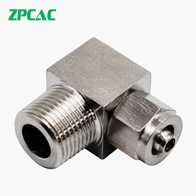 PU氣管彎通接頭304不銹鋼螺紋直角快擰N-PL8-02卡套軟管彎頭接頭