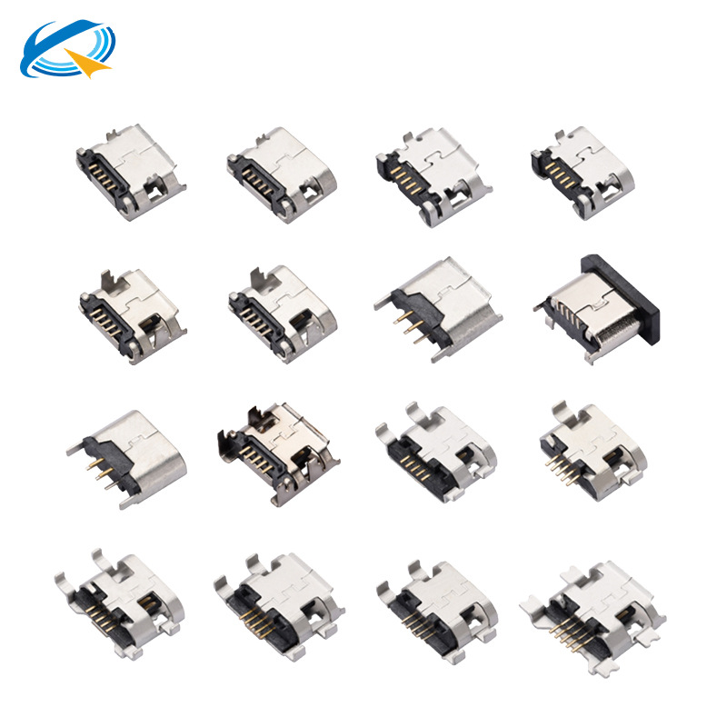 四腳沉板卷邊usb全貼柱銅霧錫平口插板不銹鋼鍍鎳micro 5p母座