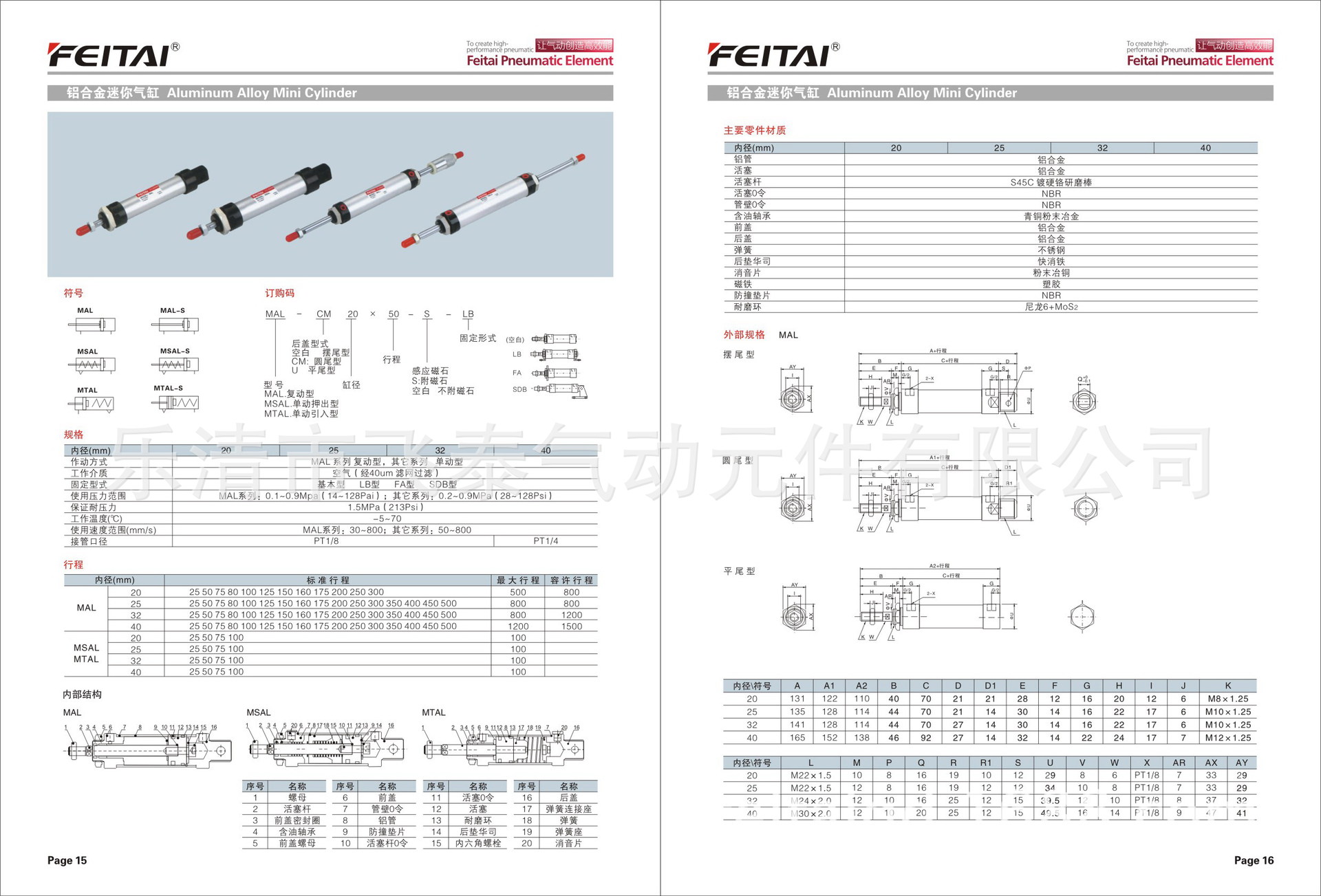 飛泰氣動-MAL迷你氣缸安裝尺寸