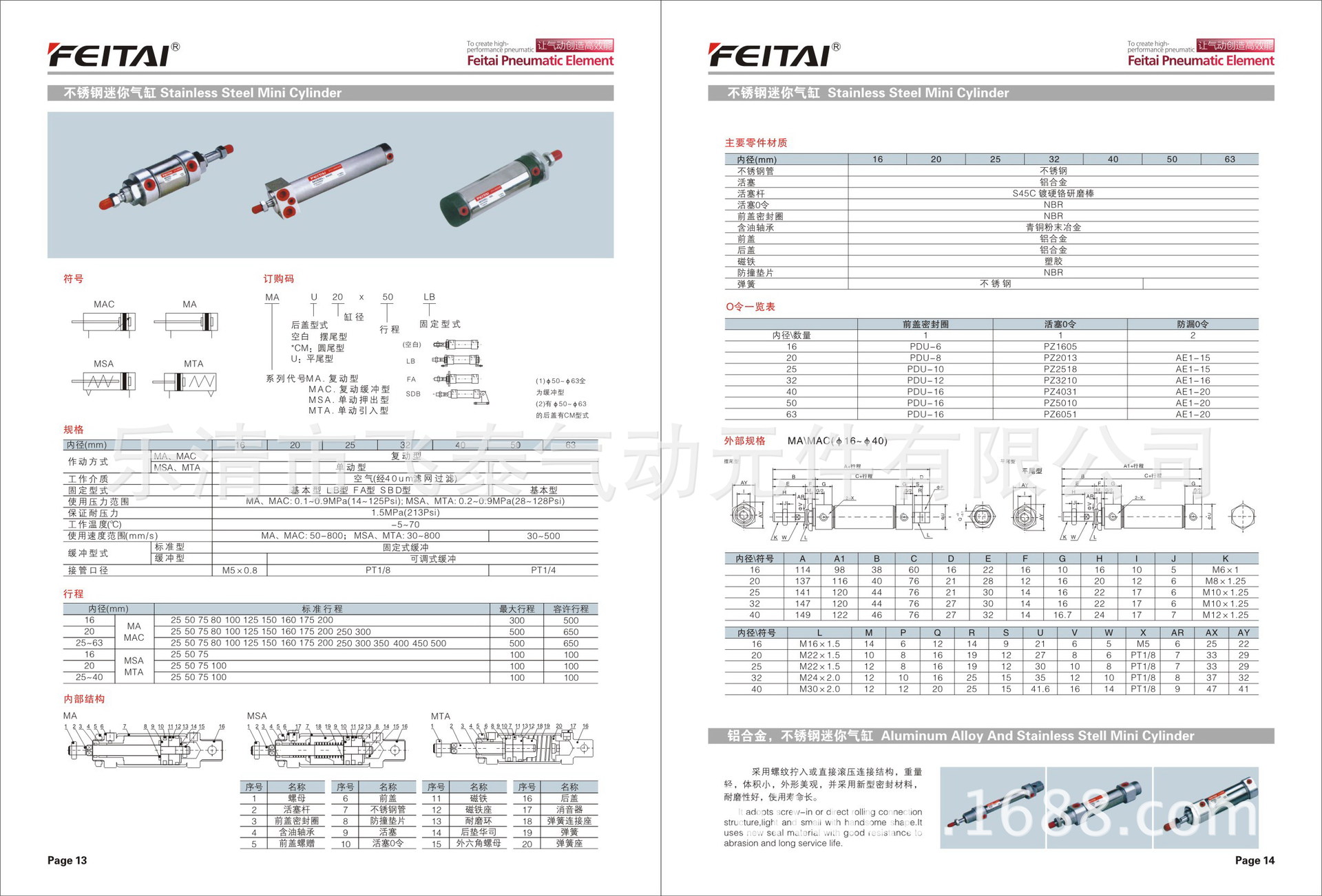 飛泰氣動-MA不銹鋼氣缸安裝尺寸