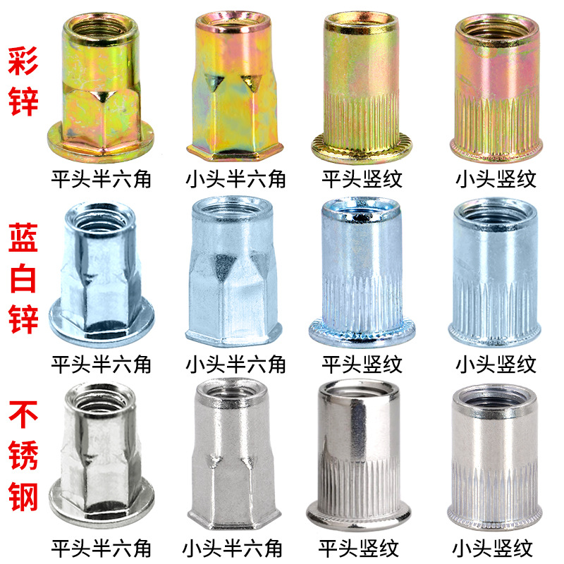 鉚螺母平頭豎紋拉鉚螺母鍍彩鋅拉鉚螺母拉母拉帽螺母M4 M5 M6 M8
