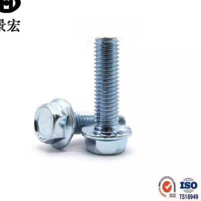 廠家銷售藍(lán)白鋅美制/英制六角法蘭面螺栓 凹腦帶齒法蘭螺栓1/4-20