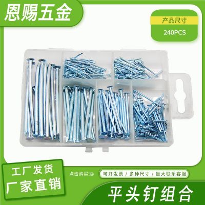 廠家直銷家用PP6格包裝240pcs家具配件鍍鋅平頭釘 建筑工地專用釘