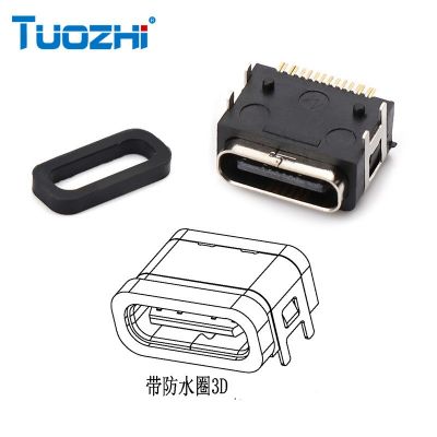 TYPE-C 16PIN防水母座板上四腳插板 全貼 直插IPX7級C口10 .2H6.8H